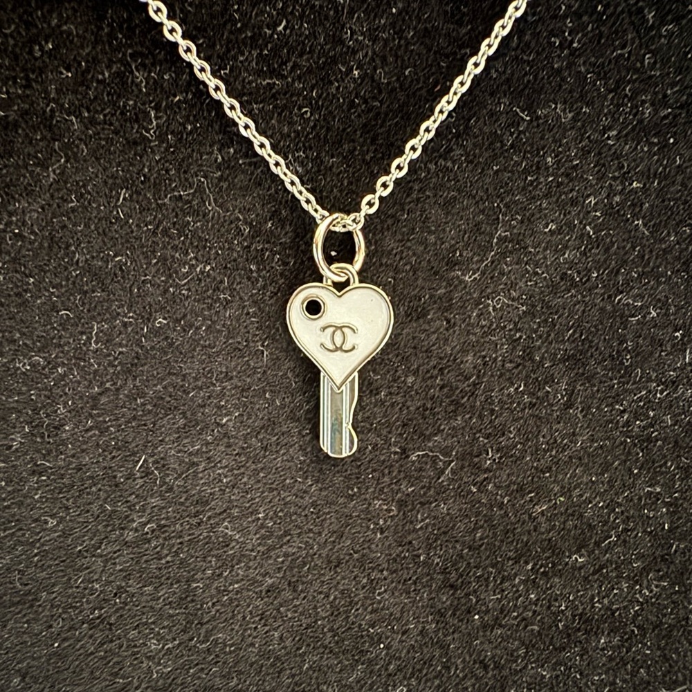 Silver Heart Key Charm with Stainless Steel Chain